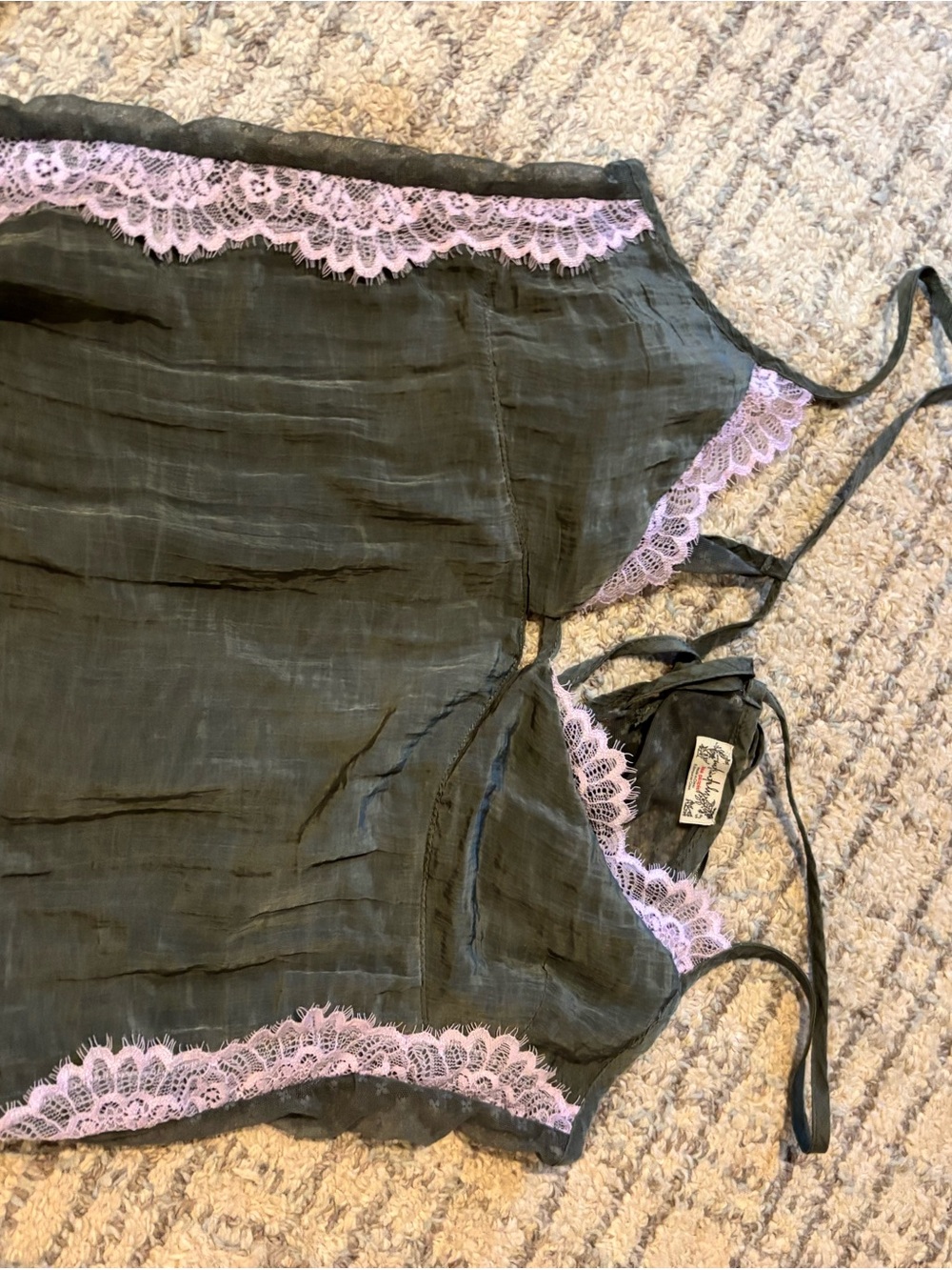 Free People Charcoal Slip with Lavender Lace Trim